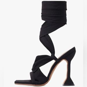 Yolkomo Women's Lace-Up High Heel Sandals, Square Toe, Ribbon